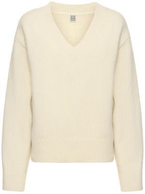 Suéter de lana de cachemir con escote v Totême blanco