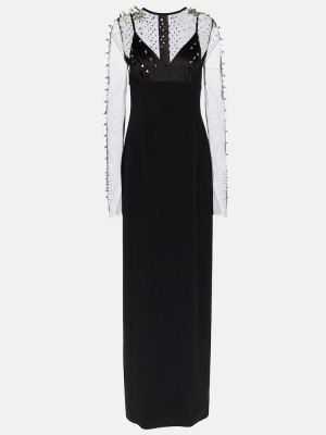 Hedvábné midi šaty se síťovinou Givenchy - černá
