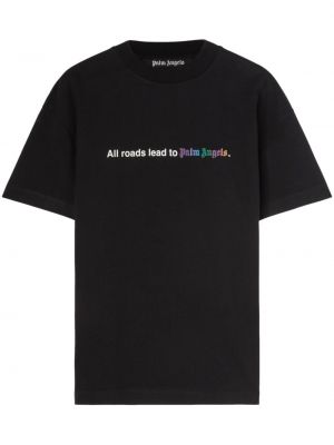 T-krekls ar apdruku ar apaļu kakla izgriezumu Palm Angels melns