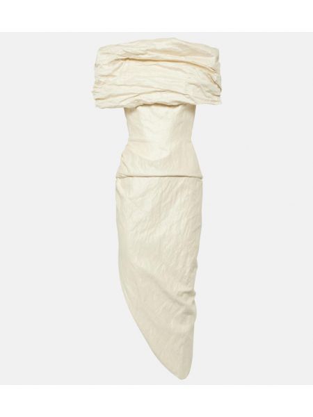 Rochie midi din bumbac drapată cu chihlimbar Maticevski alb