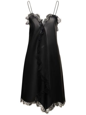Kožna haljina s čipkom Off-white crna