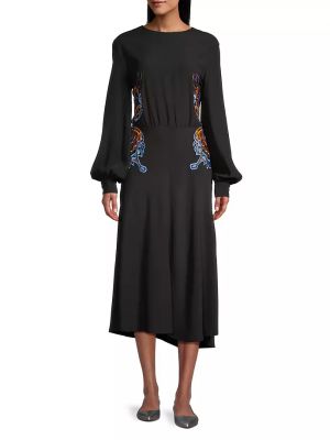 Платье миди с вышивкой Stella Jean черное