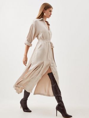 Атласное платье с поясом с длинным рукавом Karen Millen