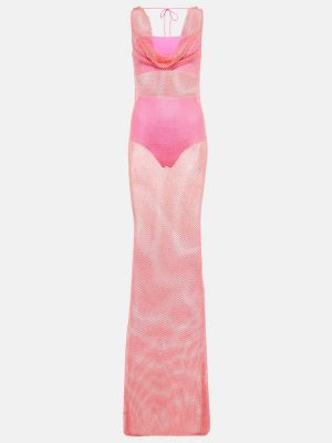 Vestido largo de malla de cristal Giuseppe Di Morabito rosa