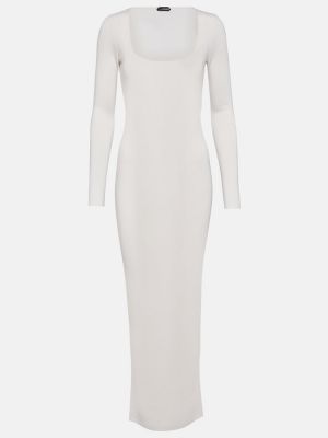 Jedwabna sukienka długa z kaszmiru Tom Ford biała