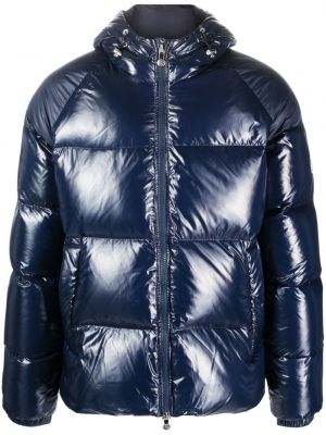 Péřová bunda na zip s kapucí Pyrenex modrá