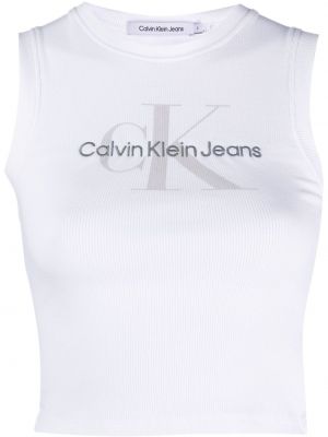 Pamut ujjatlan tank top nyomtatás Calvin Klein Jeans - fehér