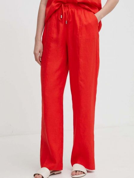 Lniane proste spodnie z wysoką talią United Colors Of Benetton czerwone