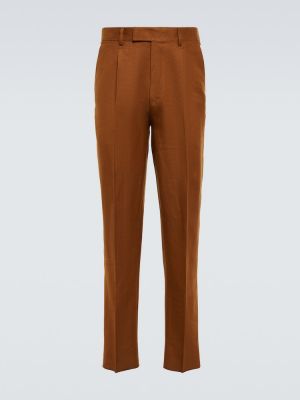 Pantaloni classici di lana di lino plissettati Zegna marrone