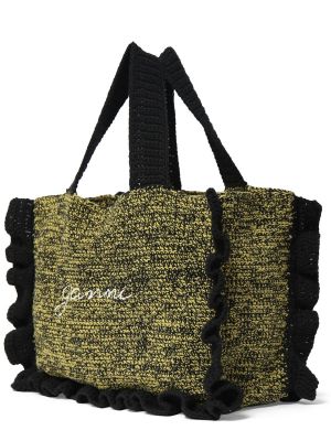 Bavlnená nákupná taška s volánmi Ganni čierna
