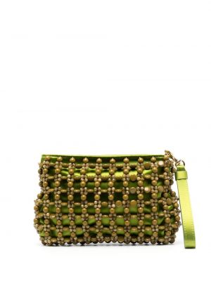 Сатенени чанта тип „портмоне“ с мъниста Alberta Ferretti зелено