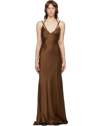 Sukienka długa z jedwabiu Haider Ackermann, brązowy