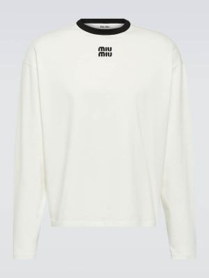 Camicia di cotone in jersey Miu Miu bianco