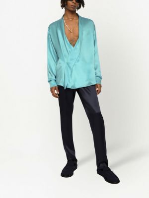 Drapiruota šilkinė marškiniai Dolce & Gabbana mėlyna