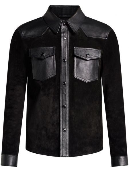 Δερμάτινο πουκάμισο σουέτ Tom Ford μαύρο