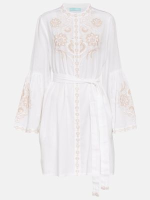 Mini-abito ricamato di lino di cotone Melissa Odabash bianco