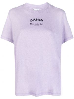 Bombažna majica s potiskom Ganni vijolična