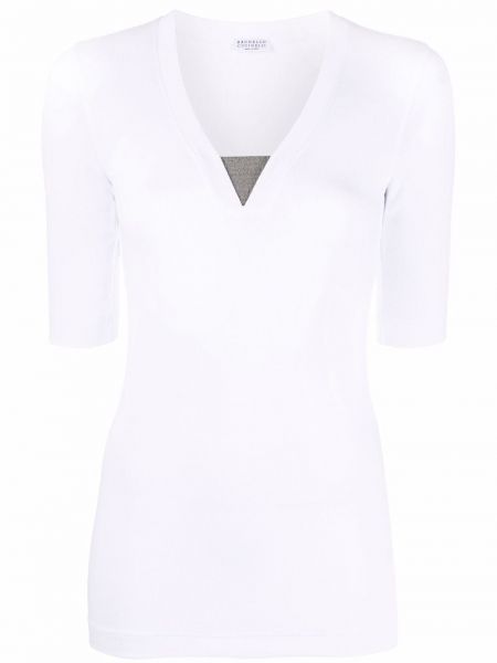 T-shirt di cotone con scollo a v Brunello Cucinelli bianco