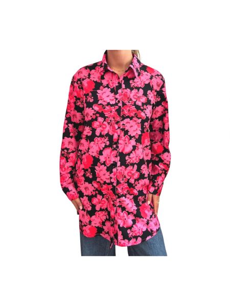 Koszula w kwiatki z długim rękawem A-view różowa