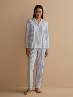 Pijama a rayas con estampado énfasis azul