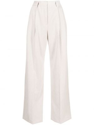 Pantaloni cu picior drept de catifea cord plisate Ermanno Firenze alb