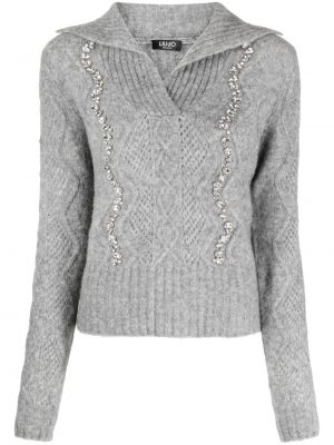 Пуловер с кристали Liu Jo сиво