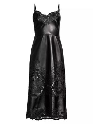 Кружевное кожаное платье миди из искусственной кожи Delfi черное