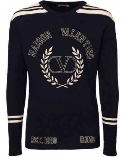 Вълнен пуловер Valentino синьо
