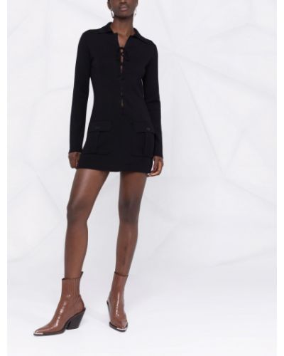 Mini vestido con cordones de cachemir de punto Saint Laurent negro