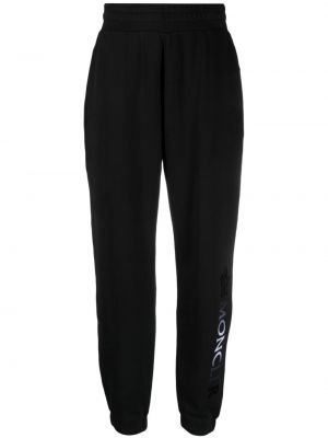 Spodnie sportowe bawełniane z nadrukiem Moncler czarne