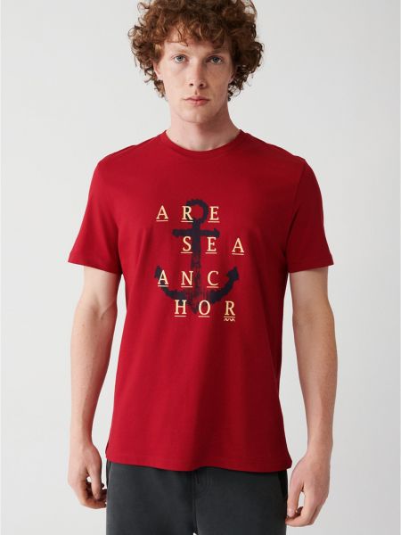 Памучна тениска с принт Avva червено