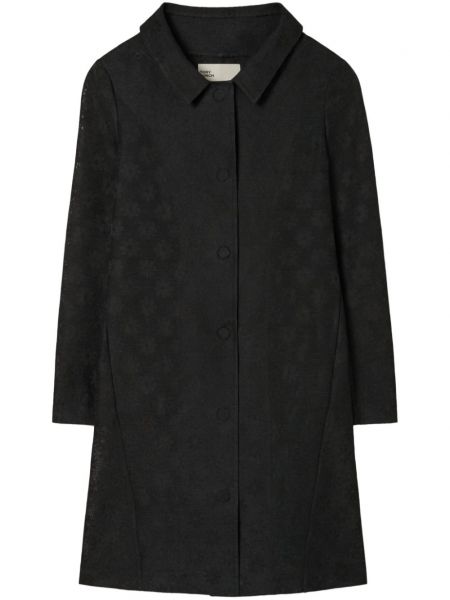 Lniany długi płaszcz bawełniany Tory Burch czarny