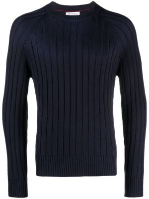 Kokvilnas džemperis ar apaļu kakla izgriezumu Brunello Cucinelli zils