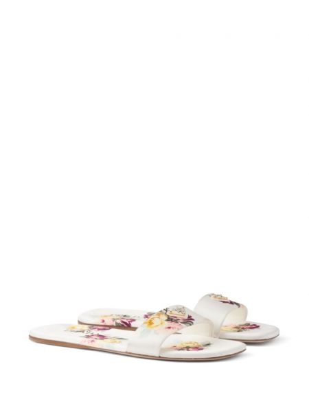 Satīna kurpes ar ziediem ar apdruku Prada balts