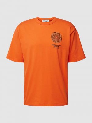 Koszulka z nadrukiem z długim rękawem oversize Marc O'polo Denim pomarańczowa