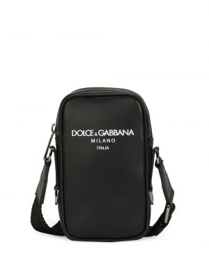 Dabīgās ādas rokassoma ar apdruku Dolce & Gabbana melns