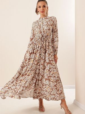 Kvetinové viskózové dlouhé šaty na gombíky By Saygı