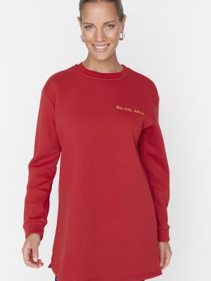 Dzianinowa haftowana bluza dresowa Trendyol czerwona