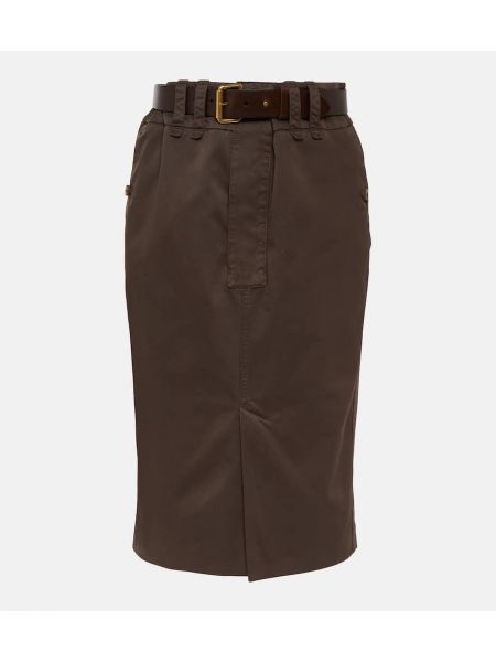 Falda midi ajustada de algodón Saint Laurent marrón