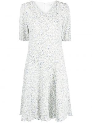 Plisirana midi obleka s cvetličnim vzorcem s potiskom B+ab bela