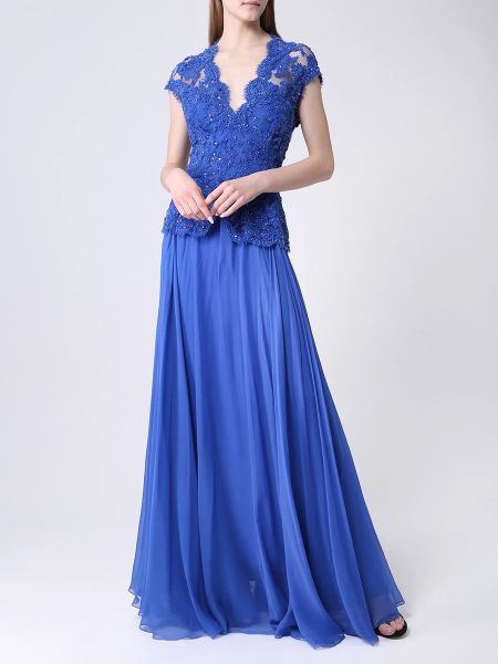 Шелковое вечернее платье Reem Acra синее