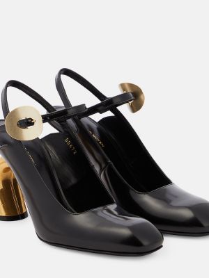 Кожени полуотворени обувки с отворена пета Dries Van Noten черно