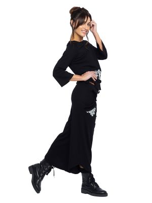 Женские брюки с эластичным поясом и вышивкой на одном кармане Mamatayoe черный