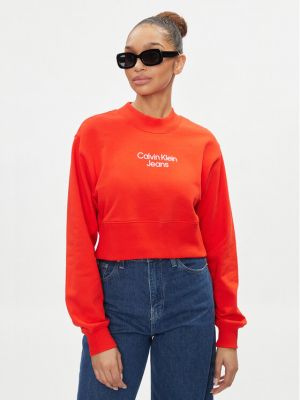 Majica dugih rukava sa dugačkim rukavima Calvin Klein Jeans crvena
