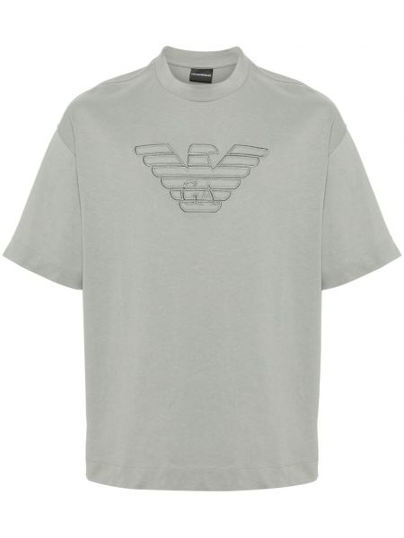 Bavlněné tričko s výšivkou Emporio Armani šedé