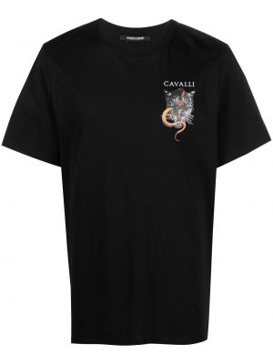 T-shirt z nadrukiem bawełniana z printem Roberto Cavalli, сzarny