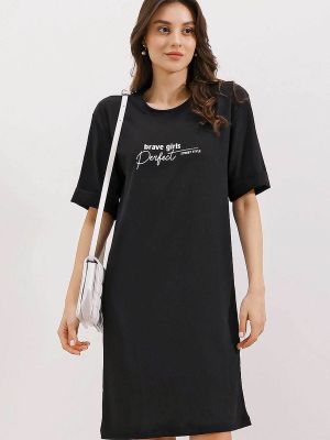 Dzianinowa sukienka z nadrukiem oversize Bigdart czarna