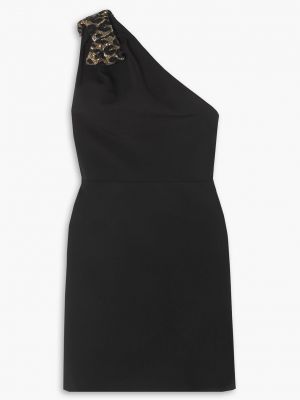 Платье мини из крепа на одно плечо, расшитое пайетками и бантом MIU MIU черный