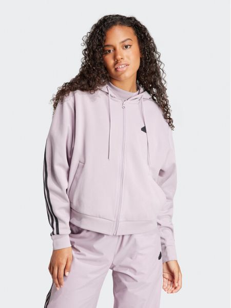 Relaxed fit dryžuotas sportinis džemperis Adidas violetinė