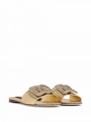 Křišťálové kožené polobotky Dolce & Gabbana zlaté
